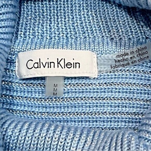 Calvin Klein Blue Ribbed Metallic Cowl Neck Sweater Size Medium - Picture 8 of 11